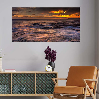 Beautiful Waves During Sunset Print On Canvas Wall Painting