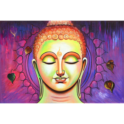 Acrylic Color Portrait Buddha Digitally Printed Wallpaper