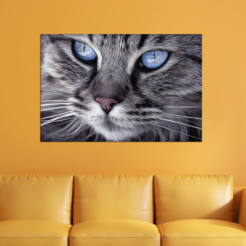 Cat With Blue Eyes Wall Painting On Canvas