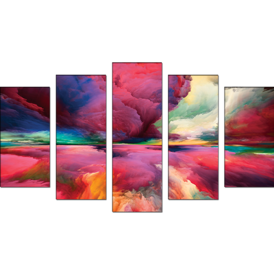 Multicolor Cloud Canvas Wall Painting- With 5 Frames