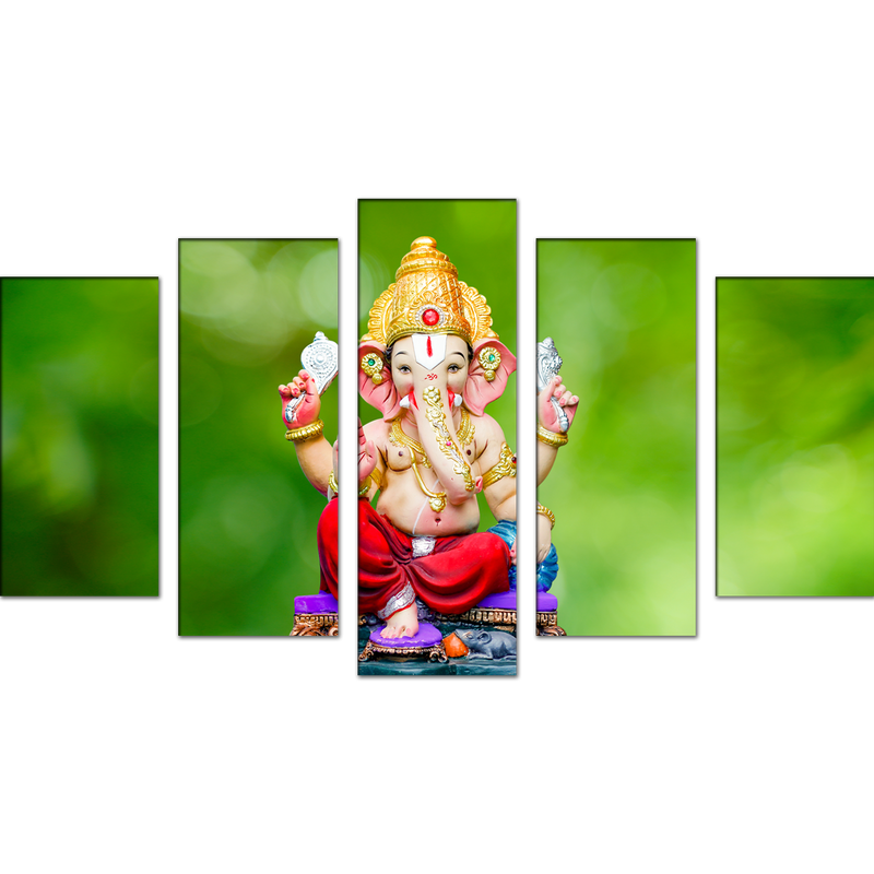 Cute Lord Ganesha Canvas Wall Painting- With 5 Frames