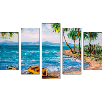 Beach View Canvas Wall Painting- With 5 Frames