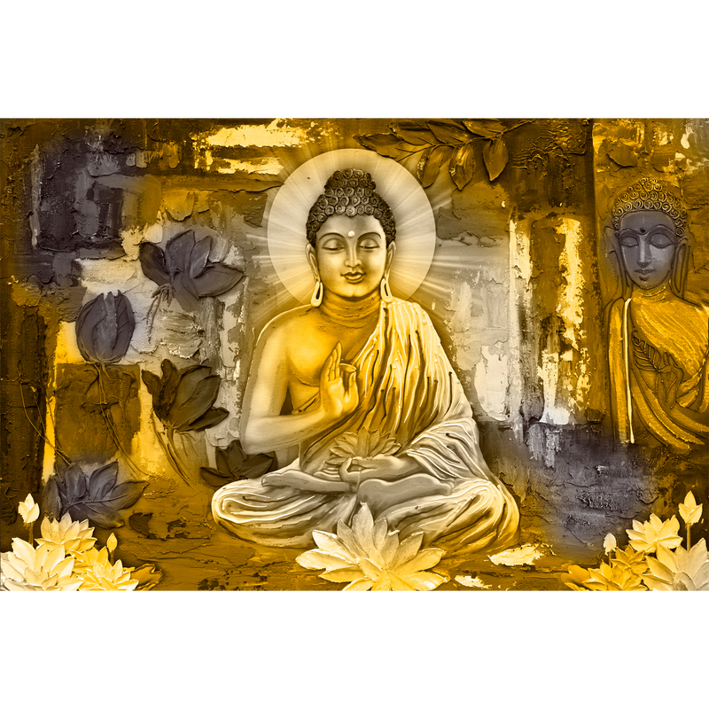 Golden Buddha Abstract Digitally Printed Wallpaper