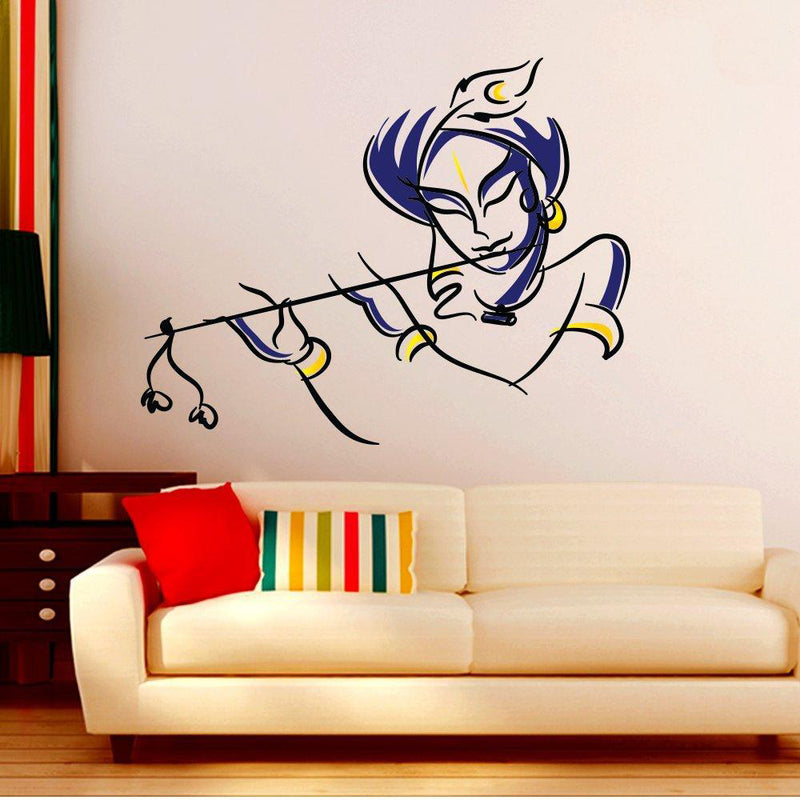 Colourful Krishna Wall Sticker for Living Room/Self Adhesive Vinyl Wall Decal(76 x 60 cm)