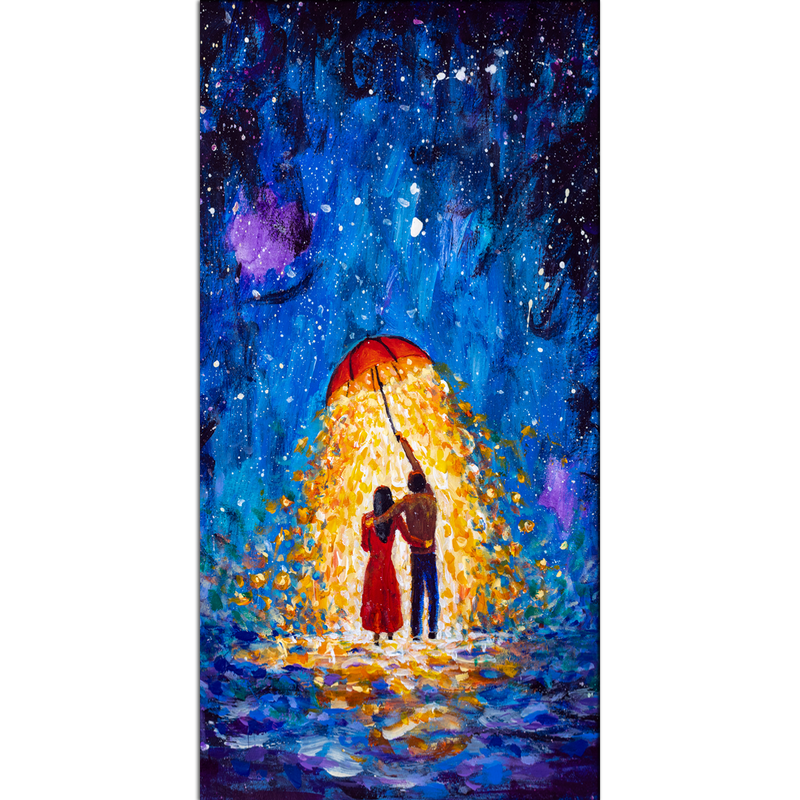Couple Walk Under Glowing Umbrella Illustration Canvas Wall Painting