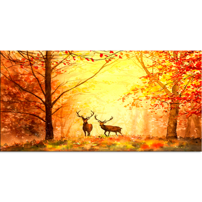Couple Deer In Forest Abstract Art Canvas Wall Painting