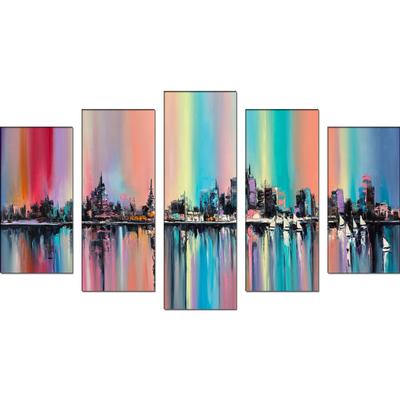 City View Abstract Canvas Wall Painting- With 5 Frames