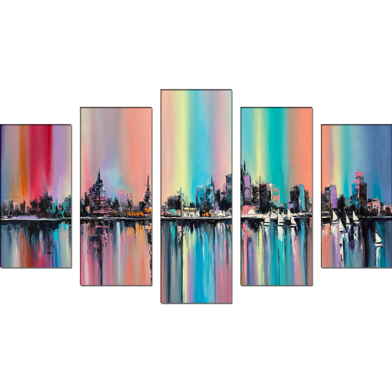 City View Abstract Canvas Wall Painting- With 5 Frames