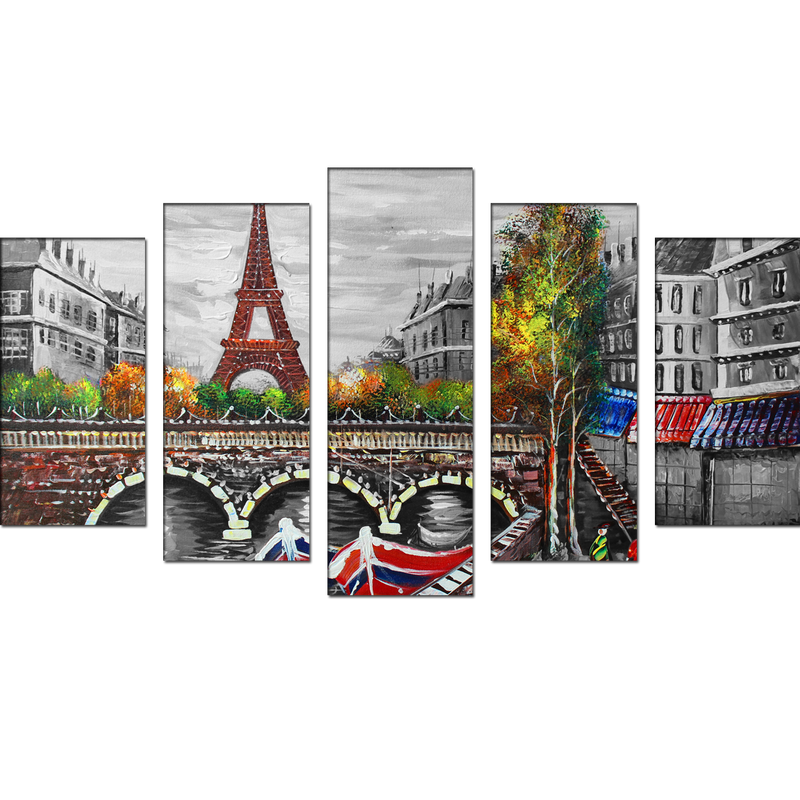 Beautiful Eiffel Tower City View Canvas Wall Painting- With 5 Frames