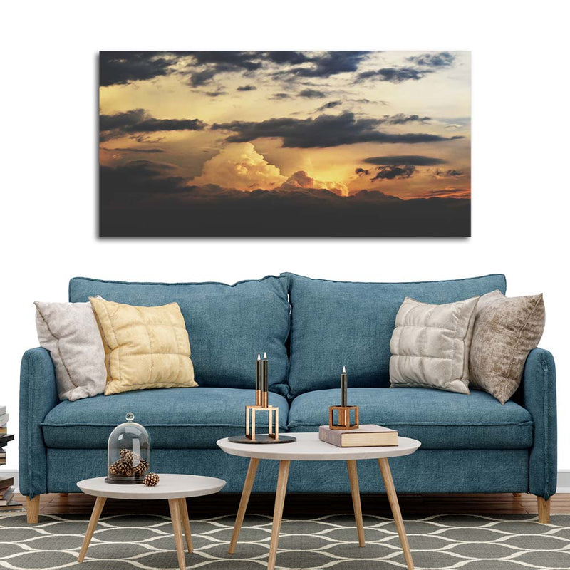 Dark Sunrise And Black & White Clouds Canvas Wall Painting