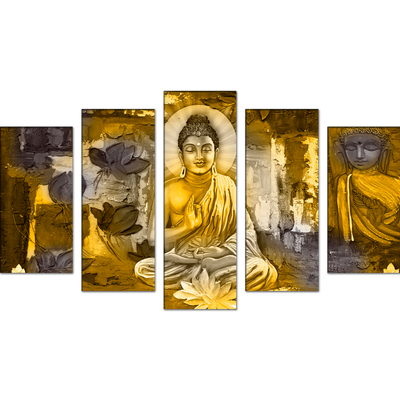 Golden Buddha Abstract Canvas Wall Painting- With 5 Frames