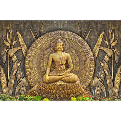 Golden Buddha Digitally Printed Wallpaper