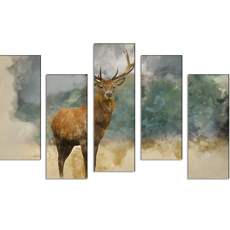 Deer Canvas Panel Wall Painting - With 5 Frames