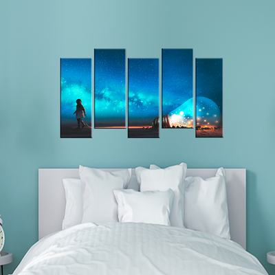 Boy Pulled The Big Bulb Canvas Panel Wall Painting - 5 Frames