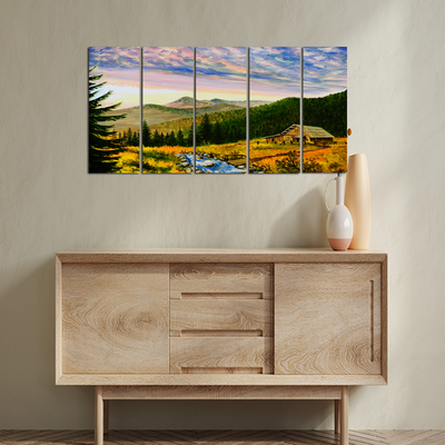Beautiful Nature & Mountain Canvas Wall Painting - With 5 Panel