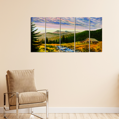 Beautiful Nature & Mountain Canvas Wall Painting - With 5 Panel