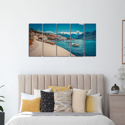 Boats in Sunny Day Canvas Wall Painting - With 5 Panel
