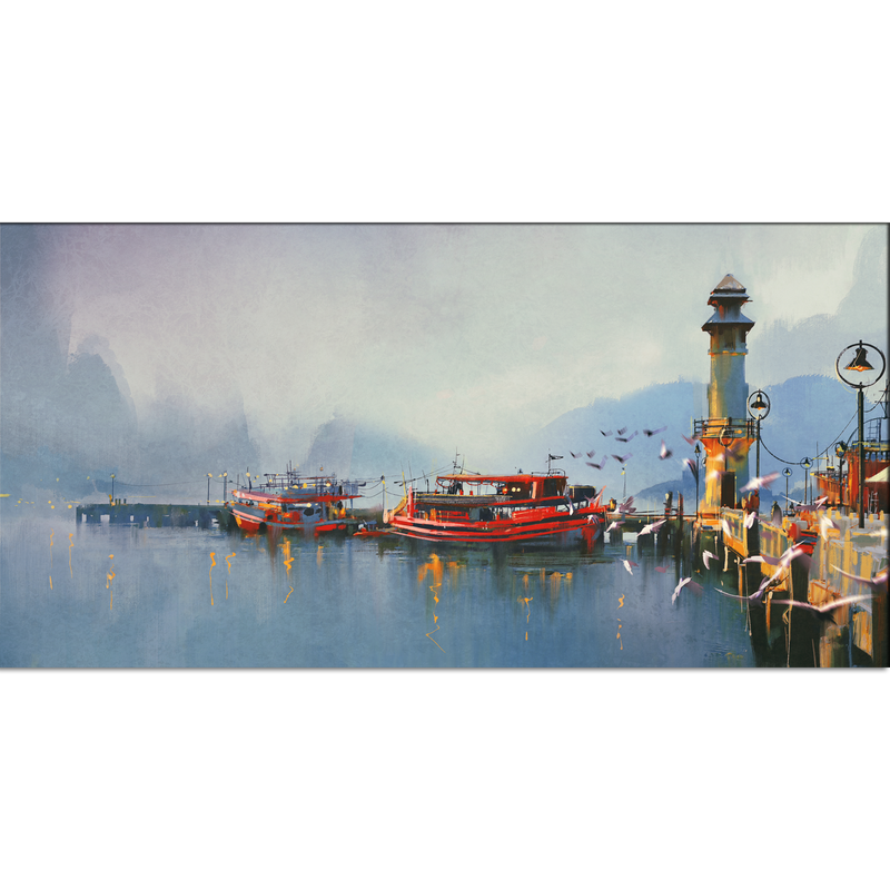 Fishing Boats In Harbor Canvas Wall Painting
