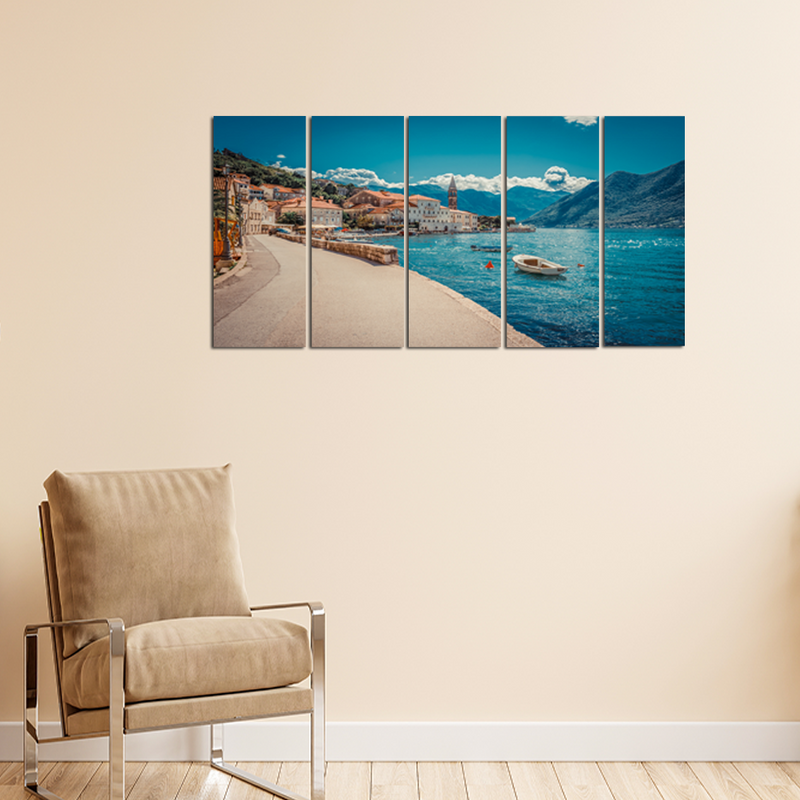 Boats in Sunny Day Canvas Wall Painting - With 5 Panel