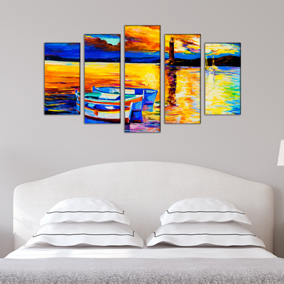 Beautiful Sunset View Canvas Wall Painting- With 5 Frames