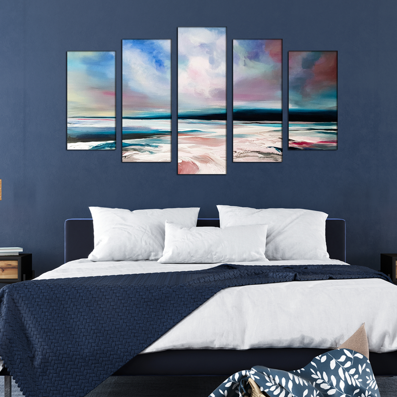Cloud Abstract Art Canvas Wall Painting- With 5 Frames