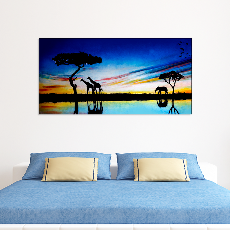 Elephants & Giraffes Oil painting Canvas Wall Painting