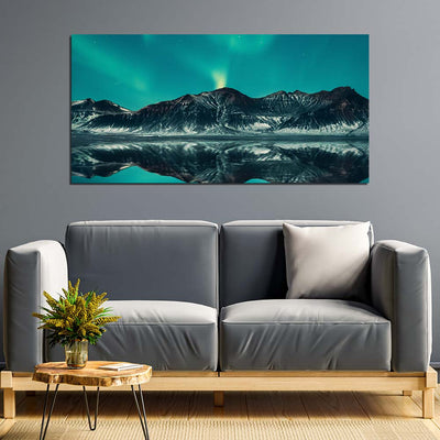 Green Sky And  Mountain Reflection Print On Canvas