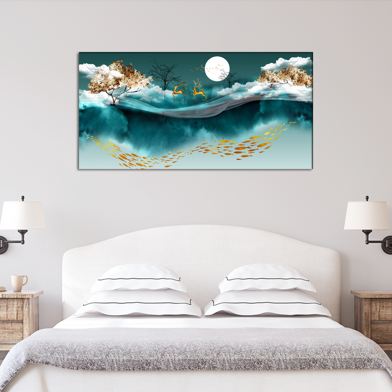 Deer and Moon Canvas Wall Painting