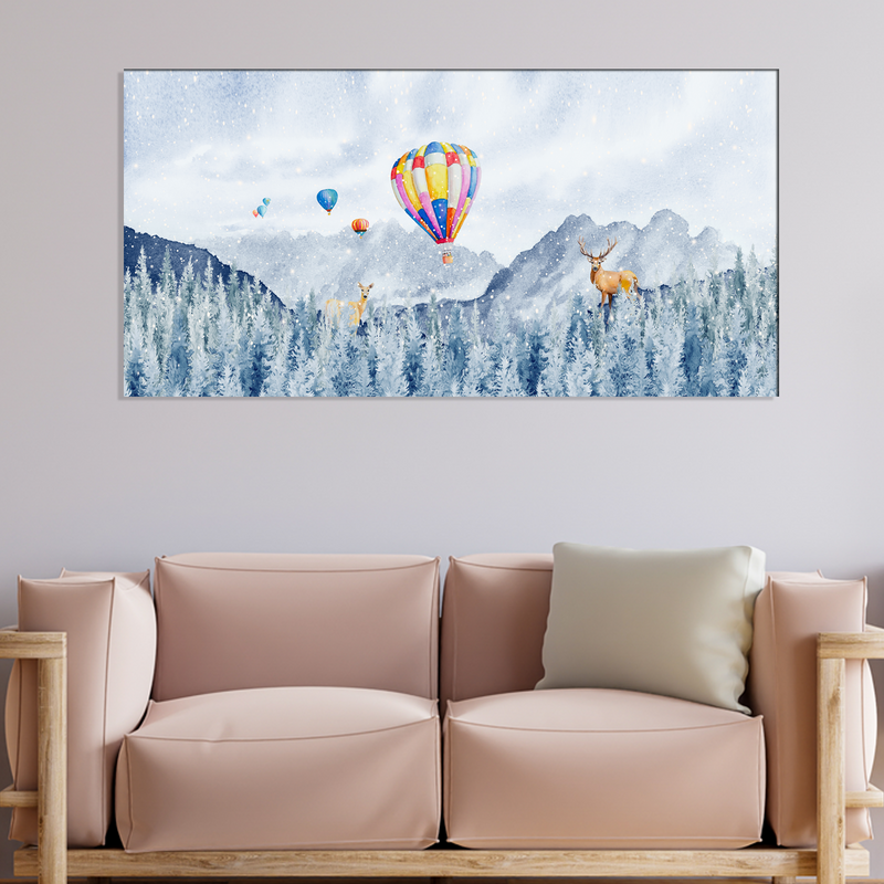 Hot Air Balloon And Deer Canvas Wall Painting