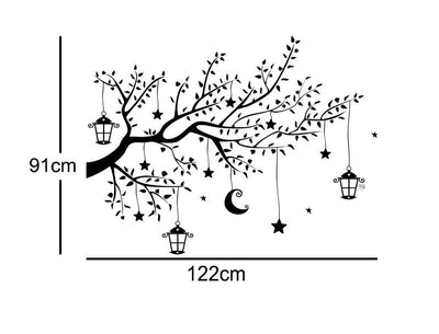 Moon & Stars Hanging From a Tree Wall Sticker 122 cm Width X 91 cm Height