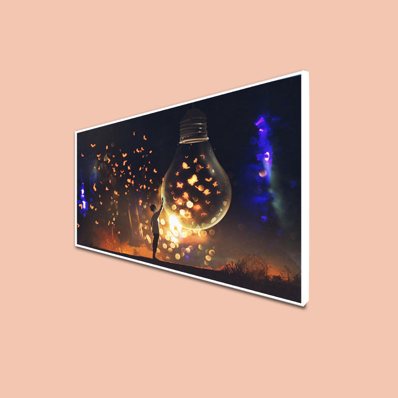 Man With Glowing Big Bulb Canvas Floating Frame Wall Painting
