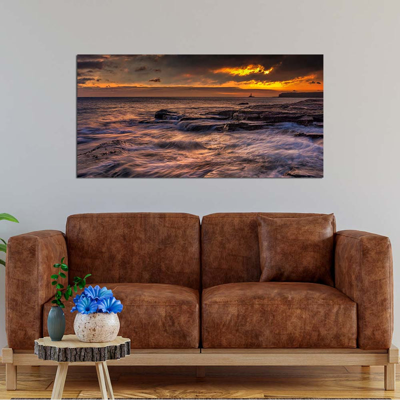 Beautiful Waves During Sunset Print On Canvas Wall Painting