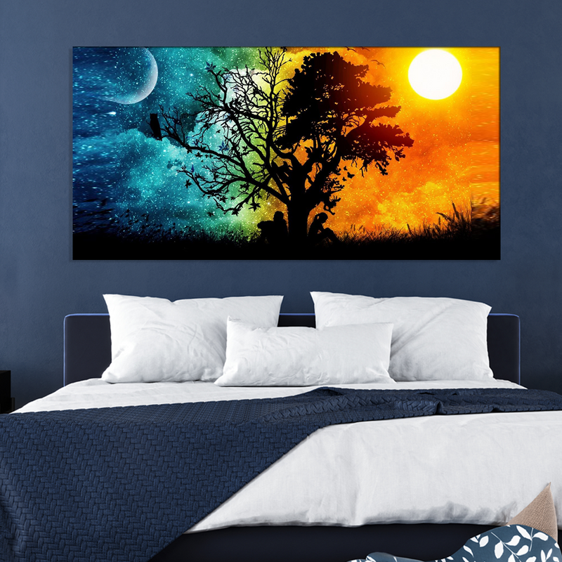 Day & Night Tree Scenery Canvas Wall Painting