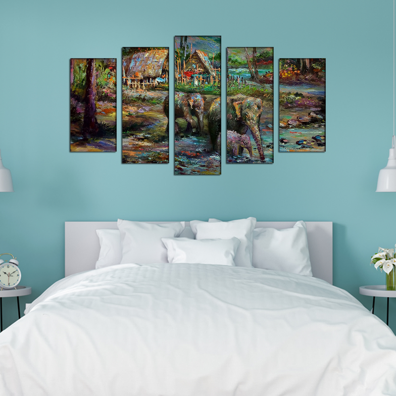 Elephant Painting Canvas Wall Painting- With 5 Frames
