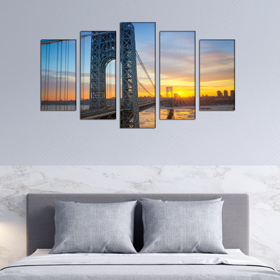 Golden Gate Bridge During Sunset Canvas Wall Painting- With 5 Frames