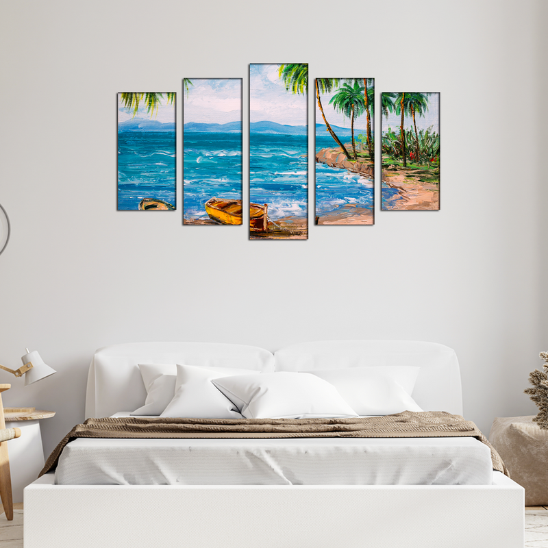 Beach View Canvas Wall Painting- With 5 Frames