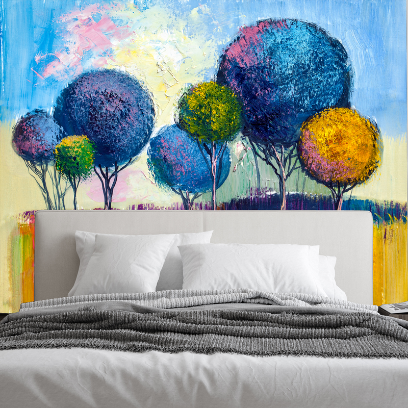 High On Happiness Colorful Artistic Tree Digitally Printed Wallpaper
