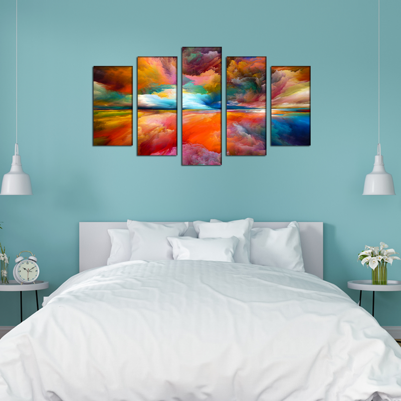 Colourful Sky Abstract Canvas Wall Painting- With 5 Frames