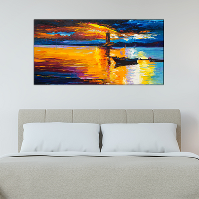 Lighthouse & Boats Abstract Canvas Wall Painting
