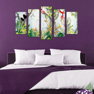 Animals & Bird In Forest Canvas Wall Painting- With 5 Frames