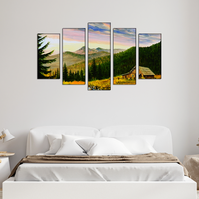 Beautiful Nature & Mountain Canvas Wall Painting- With 5 Frames