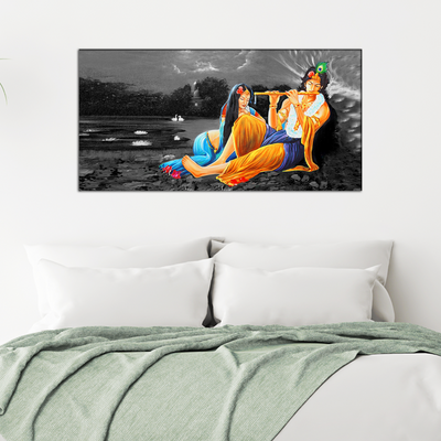 Krishna And Radha In Gray Background Canvas Wall Painting