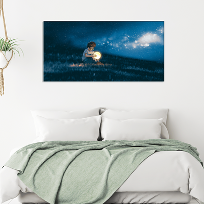Boy With A Moon Light Ball In Hand Canvas Wall Painting