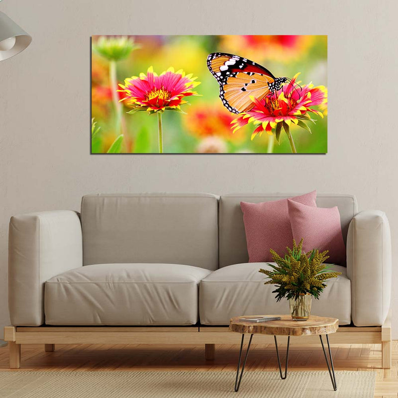 Butterfly Perched on Flower  Print On Canvas Wall Painting