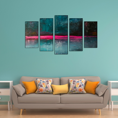 Flat Color Abstract Canvas Panel Wall Painting - With 5 Frames