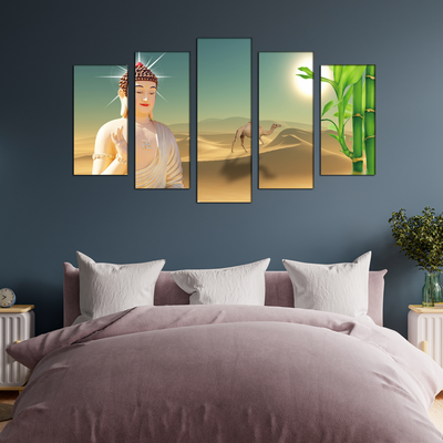 God Buddha Canvas Wall Painting- With 5 Frames