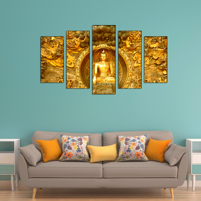 Golden Buddha Canvas Wall Painting - With 5 Frames