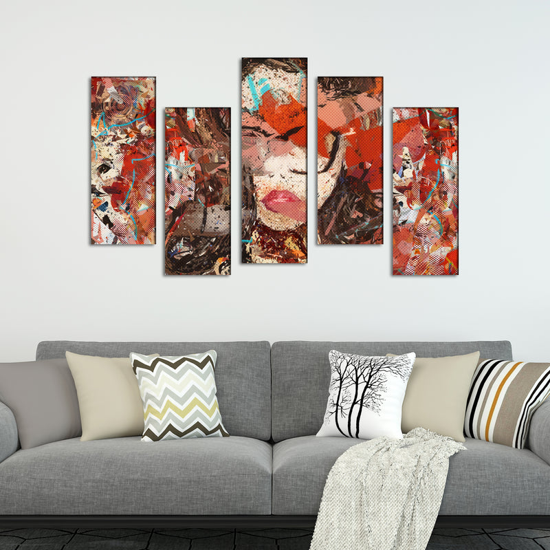 Beautiful Girl Abstract Canvas Wall Painting - With 5 Frames