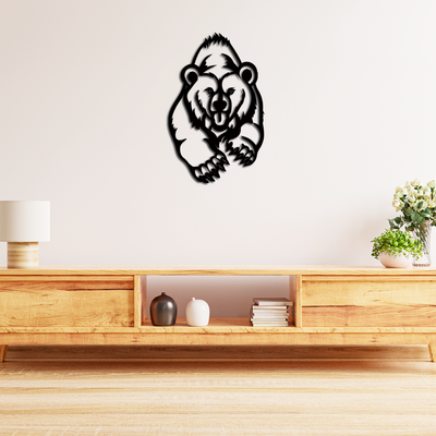 Grizzly bear embroidery designs Wooden Wall Hanging, Wooden Wall Decoration