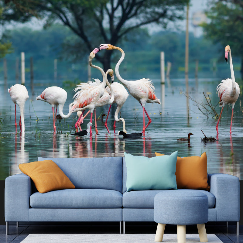 Flamingo Birds Digitally Printed Wallpaper